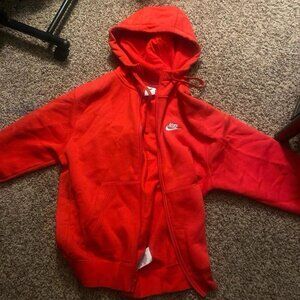 Red Nike Zip Up Jacket Small + Black Nike Beanie (Bundle)